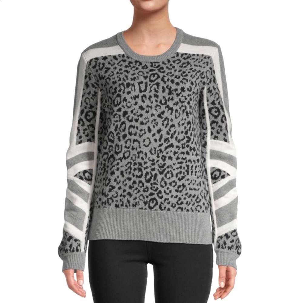 CURRENT ELLIOTT Sweater Gray Duvall Leopard Print Wool Cashmere Size 0 XS